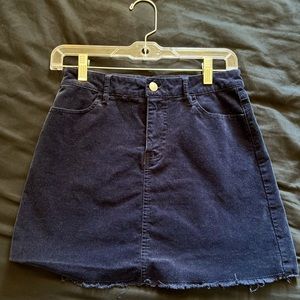 Forever 21 Velvet-Like Corduroy Mini Skirt Dark Blue Used Distressed